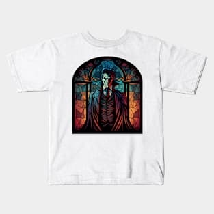 Dracula Stained Glass w/Background Kids T-Shirt